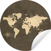 Papier Peint Cercle - Carte Du Monde - Vintage - Rose Des Vents - 140x140 cm - Cercle Mural - Auto-Adhésif - Autocollant Papier Peint Rond