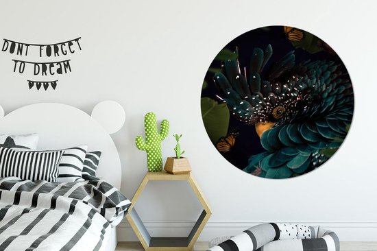 Wall Circle - Wall Circle - Cacatoès - Vert - Papillon - Aluminium - Dibond - ⌀ 140 cm - Intérieur et Extérieur