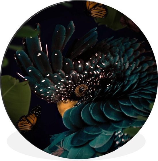 Wall Circle - Wall Circle - Cacatoès - Vert - Papillon - Aluminium - Dibond - ⌀ 140 cm - Intérieur et Extérieur
