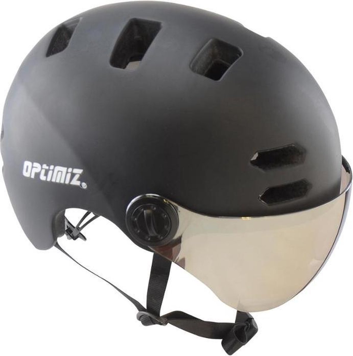 Optimiz fietshelm met vizier CE EN 1078 - mat zwart L (58-61 cm) | bol.com