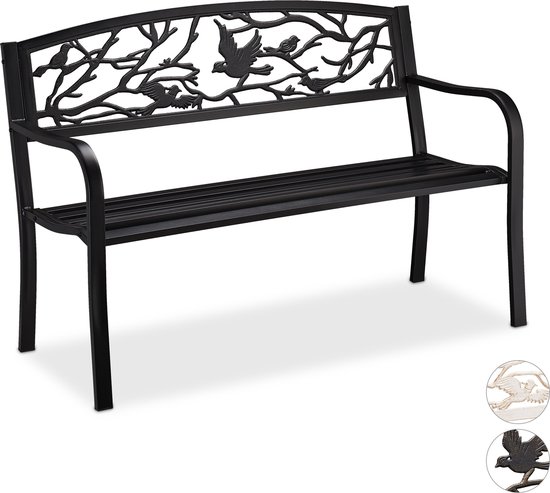 tuinbank - 2-persoons - vogel - 127 breed - staal - buitenbank - zwart