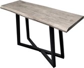 Console met metalen poten en grijs houten blad