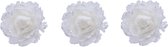 4x stuks decoratie bloemen wit met veertjes op clip 11 cm - Decoratiebloemen/kerstboomversiering/kerstversiering