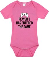 Player 3 entered the game tekst baby rompertje roze meisjes  - Kraamcadeau/ Vaderdag cadeau game liefhebber 56 (1-2 maanden)