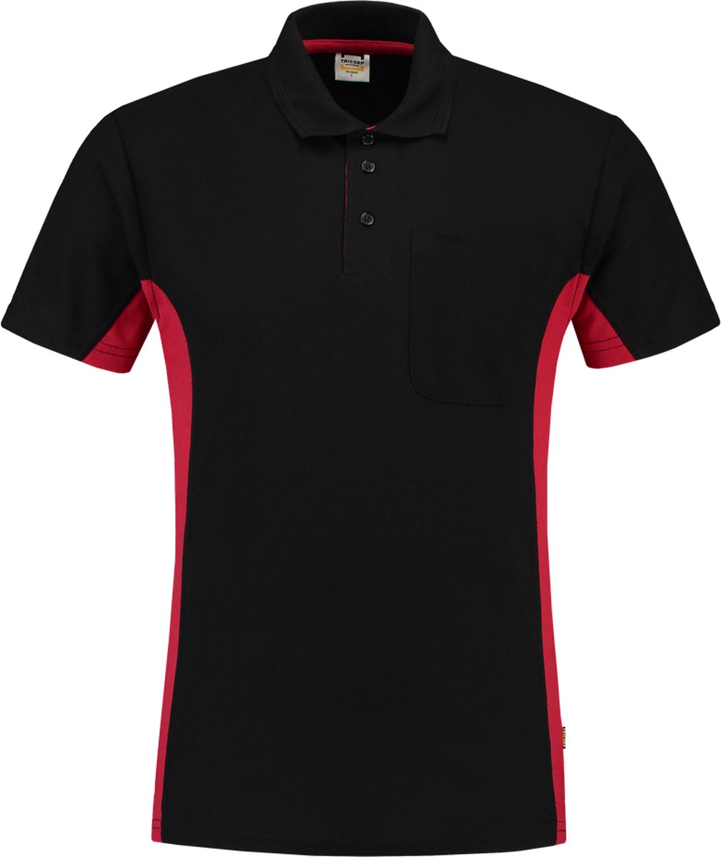 Tricorp 202002 Poloshirt Bicolor Borstzak - Zwart/Rood - 7XL