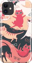 Apple iPhone 11 Hoesje - Premium Hardcase Hoesje - Dun en stevig plastic - Met Dierenprint - Kat - Zwart
