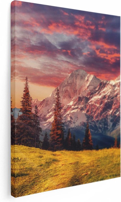 Artaza Canvas Schilderij Alpen Landschap Met Een Kleurrijke Hemel - 60x80 - Foto Op Canvas - Canvas Print