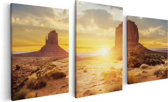 Artaza Canvas Schilderij Drieluik Zonsondergang In Woestijn Monument Valley  - 120x60 - Foto Op Canvas - Canvas Print