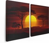 Artaza Canvas Schilderij Tweeluik Zonsondergang In De Savanne - Abstract - 120x80 - Foto Op Canvas - Canvas Print