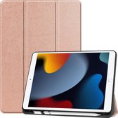 Tablet hoes voor iPad 2021 Hoes met Apple Pencil Houder & Auto Sleep/Wake functie - Tri-Fold book Case - 10.2 inch - Rosé Goud