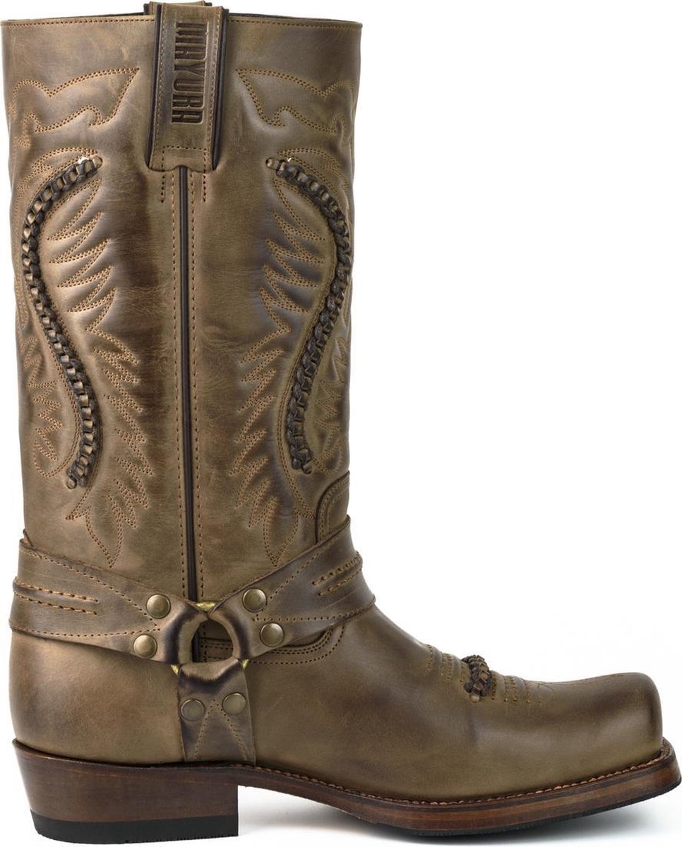 Mayura Boots 2 Bruin/ Biker Western Dames Heren laarzen Vierkante Neus Vast Spoor Vlechtwerk Oliebestendige Zool Maat EU 42