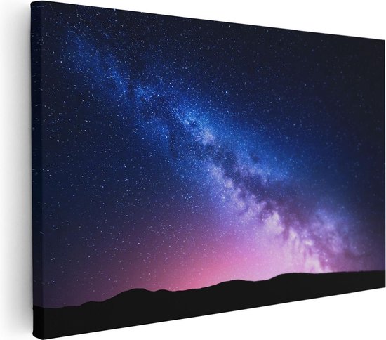 Artaza Toile Peinture Voie lactée avec une lueur rose - Ciel étoilé - 120x80 - Groot - Photo sur toile - Impression sur toile