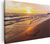 Artaza Canvas Schilderij Zonsondergang Op Het Strand Met Een Hartje - 120x80 - Groot - Foto Op Canvas - Wanddecoratie Woonkamer