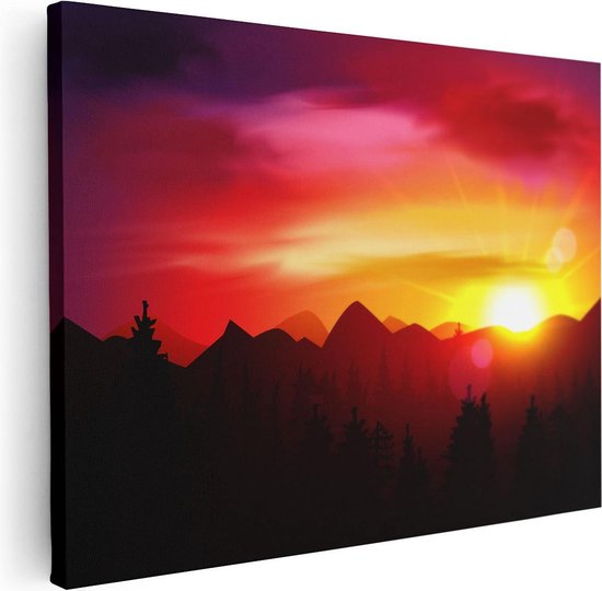 MuchoWow - Tableau sur toile Cerf - Hiver - Coucher de soleil