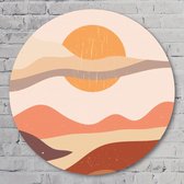 Muurcirkel ⌀ 50 cm - Abstract landschap met zon en wolk - Aluminium Dibond - Landschappen - Rond Schilderij - Wandcirkel - Wanddecoratie