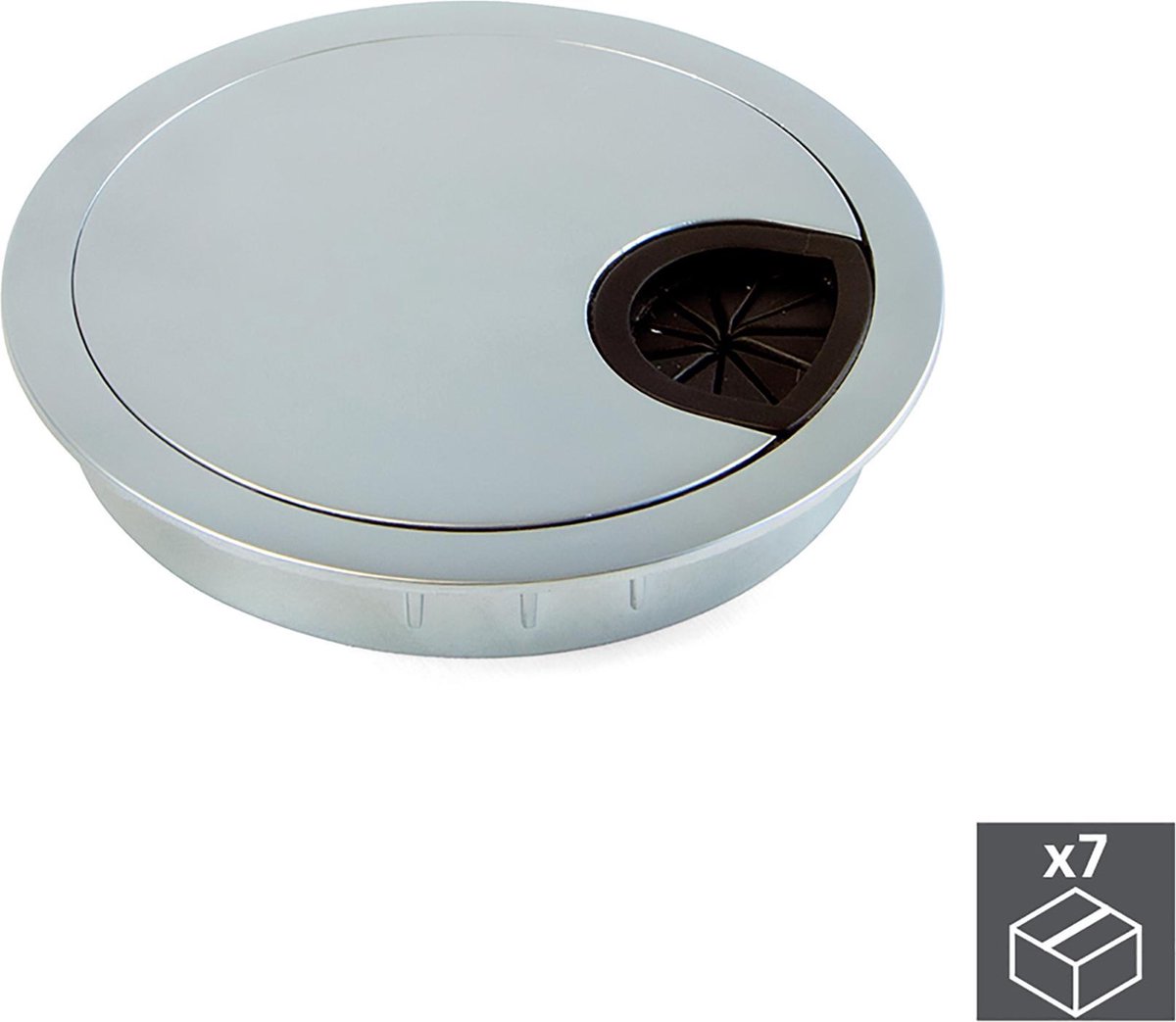 Emuca Lot van 7 ronde kabeldoorvoeren, 80mm diameter, Zamak, Mat verchroomd, voor inbouwmontage
