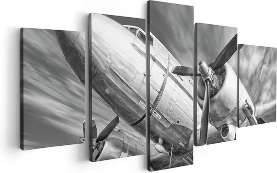 Artaza Canvas Schilderij Vijfluik Oud Vliegtuig Op De Landingsbaan - 100x50 - Foto Op Canvas - Canvas Print