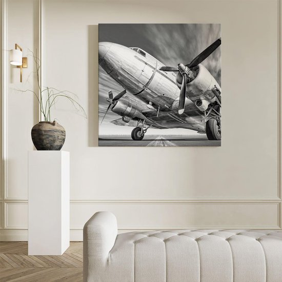 Artaza - Peinture Sur Toile - Vieil Avion Sur La Piste - 90x90 - Groot - Photo Sur Toile - Impression Sur Toile