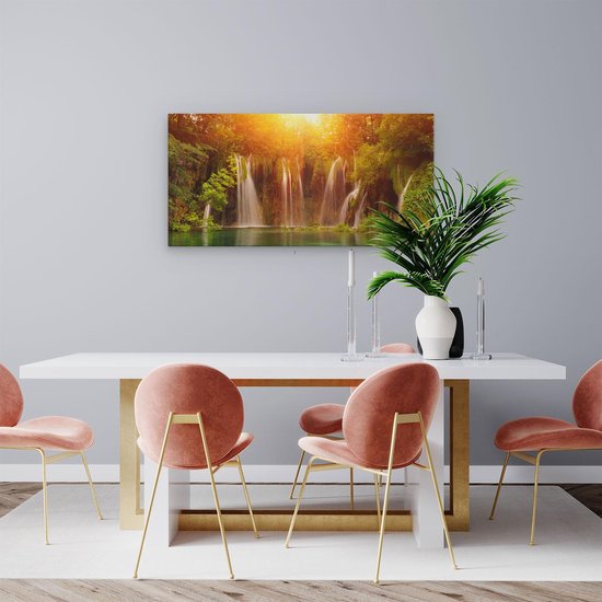 Artaza - Peinture Sur Toile - Chutes d'eau Au Lac Vert Avec Soleil - 100x50 - Groot - Photo Sur Toile - Impression Sur Toile