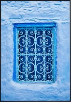 Poster van blauwe ramen van een oude stad - 50x70 cm