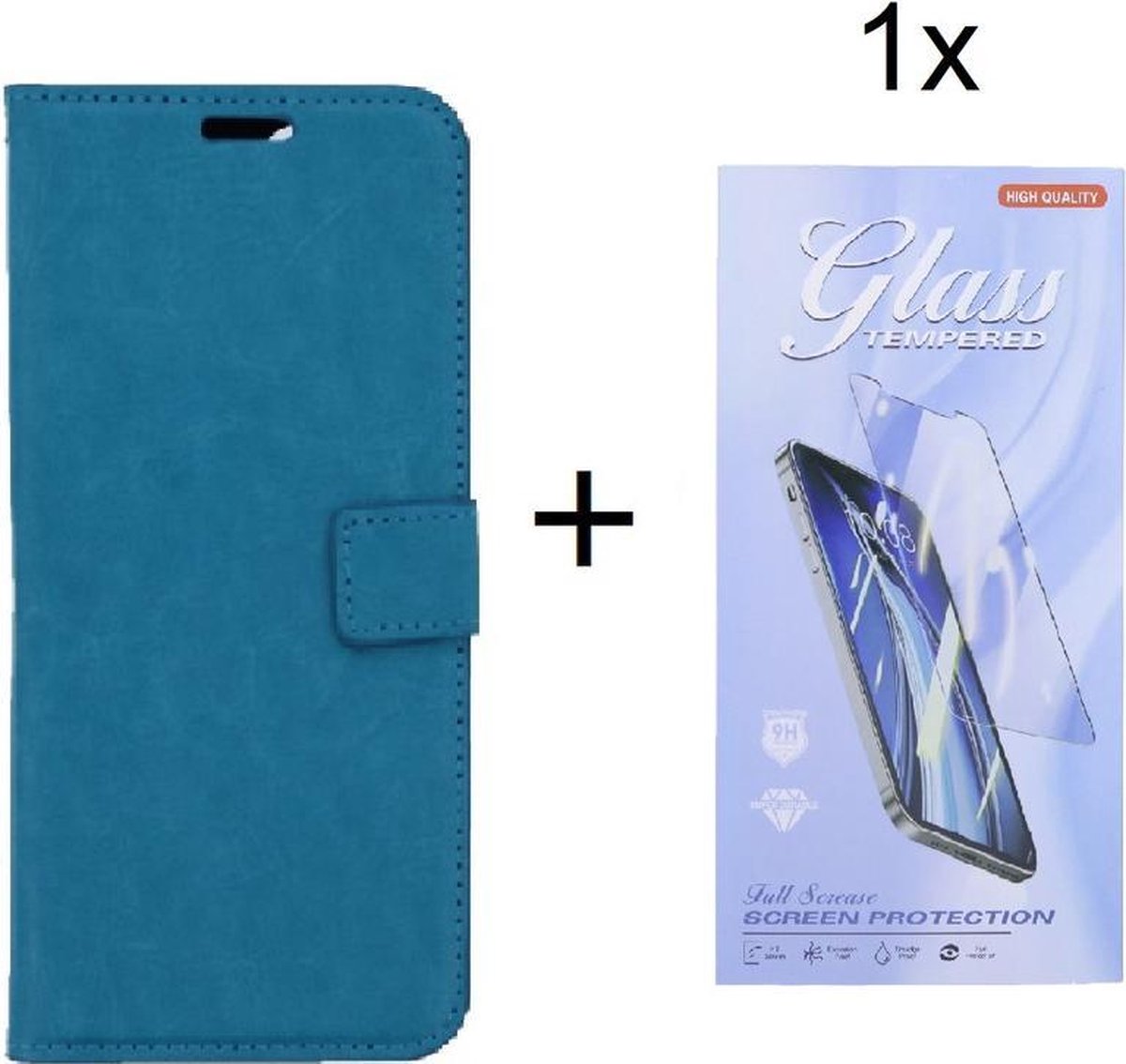Bookcase Geschikt voor: Nokia X10 / X20 - Turquoise - portemonnee hoesje met 1 stuk Glas Screen protector