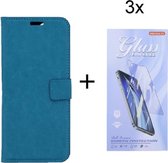 Bookcase Geschikt voor: Nokia X10 / X20 - Turquoise - portemonnee hoesje met 3 stuks Glas Screen protector