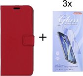 Bookcase Geschikt voor: Nokia G10 / G20 - Rood - portemonnee hoesje met 3 stuks Glas Screen protector
