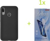 hoesje Geschikt voor: Motorola E6S / E6 Plus TPU Silicone rubberen + 1 stuk Tempered screenprotector - zwart