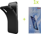 iPhone 11 Pro Max TPU Silicone rubberen hoesje + 1 stuk Tempered screenprotector - zwart