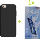 iPhone 6 / 6S TPU Silicone rubberen hoesje + 1 stuk Tempered screenprotector - zwart