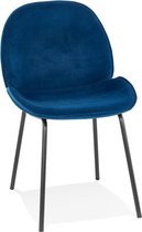 Alterego Vintage stoel 'MAGALY' van blauw velours met zwarte metalen poten