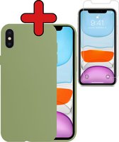 Hoesje Geschikt voor iPhone Xs Hoesje Siliconen Case Hoes Met Screenprotector - Hoes Geschikt voor iPhone Xs Hoes Cover Case - Groen