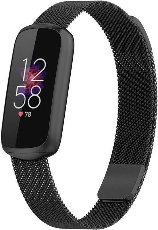 Milanees Smartwatch bandje - Geschikt voor Fitbit Luxe Milanese band - zwart - Strap-it Horlogeband / Polsband / Armband