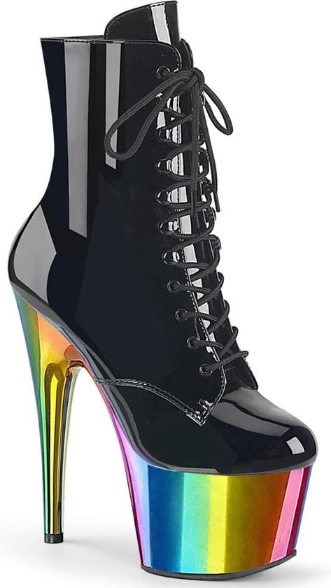 Pleaser - ADORE-1020RC Plateau Laarzen - US 11 - 41 Shoes - Zwart/Regenboog