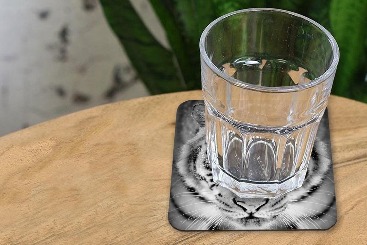 Onderzetters voor glazen - Tijger - Wit - Ogen - 10x10 cm - Glasonderzetters - 6 stuks
