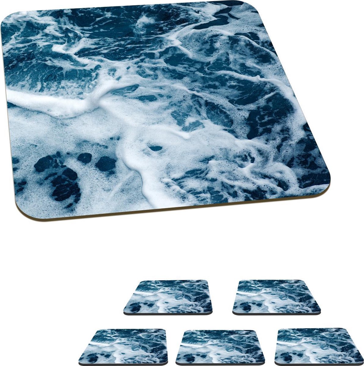 Onderzetters voor glazen - Golf - Water - Zee - 10x10 cm - Glasonderzetters - 6 stuks