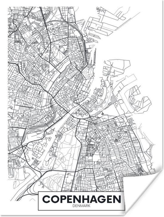 Poster Plan de ville - Copenhague - Danemark - Simple - 60x80 cm - Carte