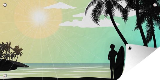 Affiche de clôture Plage - Surf - Soleil - Été - 200x100 cm - Toile de jardin