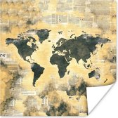 Muurdecoratie - Wereldkaart - Vintage - Kranten - 50x50 cm - Poster