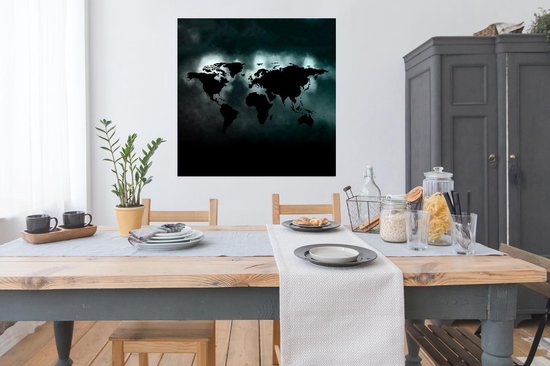 Affiche Wereldkaart - Zwart - Lumière - 100x100 cm XXL