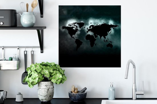 Décoration murale - Wereldkaart - Zwart - Lumière - 50x50 cm - Affiche