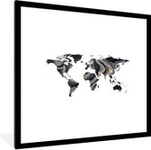 Fotolijst incl. Poster Zwart Wit- Wereldkaart - Goud - Zwart Wit - 40x40 cm - Posterlijst