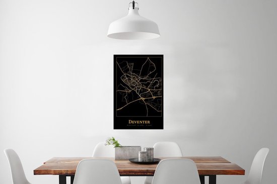Poster Kaart - Deventer - Zwart - Goud - 40x60 cm