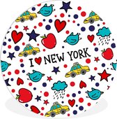 WallCircle - Wall Circle - Wall Circle Indoor - New York - Dessin - Rouge - 90x90 cm - Décoration murale - Peintures Ronds