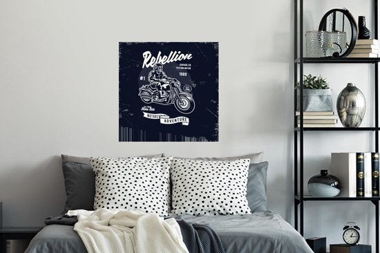 Muurstickers - Sticker Folie - Motorfiets - Man - Retro - Quote - 80x80 cm - Plakfolie - Muurstickers Kinderkamer - Zelfklevend Behang - Zelfklevend behangpapier - Stickerfolie