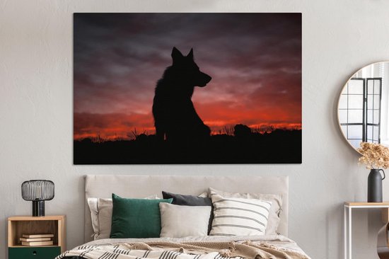 Tableau Peinture Loup - Predator - Sunset - 150x100 cm - Décoration murale