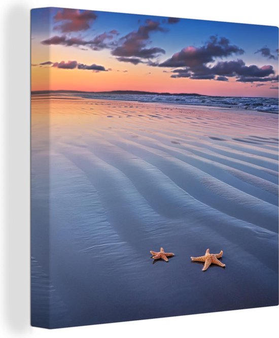Toile Peinture Étoile de Mer - Soleil - Plage - 20x20 cm - Décoration murale