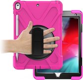 Case2go - Tablet hoes geschikt voor iPad 2021 - 10.2 Inch - Hand Strap Armor Case - Magenta