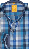 Redmond modern fit overhemd - poplin - blauw met grijs en wit geruit (contrast) - Strijkvriendelijk - Boordmaat: 41/42