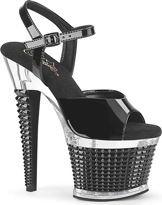 Pleaser - SPECTATOR-709 Sandaal met enkelband, Paaldans schoenen - US 10 - 40 Shoes - Zwart/Transparant
